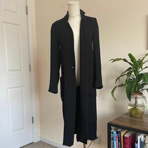 Zara Basics Women’s Black Open Collared Long Trench Overcoat XS